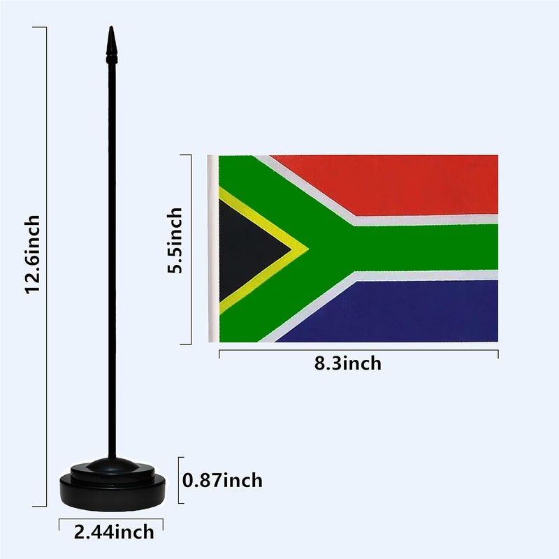 tibijoy South Africa Flags South African Small Mini Desk Flags Set Small Mini South Africa Flags Table Flag with 13" Black Pole, Black Base and Spear Top, Miniature South African Deluxe Desktop Flag, Home - Image 4